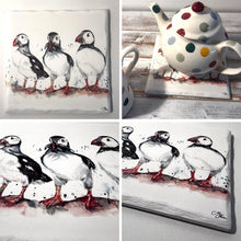 Load image into Gallery viewer, Puffin Stone Coaster with watercolour illustration, Decorative Wildlife Coaster, British artist, Meg Hawkins