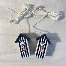 Load image into Gallery viewer, Pair of Dark Blue beach hut light pulls | Nautical Theme Wooden Beach Hut Cord Pull Light Pulls
