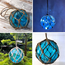 Load image into Gallery viewer, Turquoise Glass Fishing Buoy Tiki Bar Light with LED Lights, Nautical-Style Ornament for Home Decor