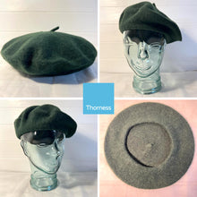 Load image into Gallery viewer, Dark Green French Beret Hat | Classic wool hat | One size | French cap |  Fancy dress theme hat | Vintage French Beret solid colour | Unisex style ideal for men and women
