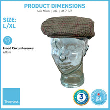 Load image into Gallery viewer, Unisex 60cm L/XL TWEED Flat Cap |Mixed Wool Polyester Green Tweed Country Cap | Tweed Hat | Peaked Cap | Black Quilted Lining