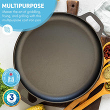 Load image into Gallery viewer, Black Cast Iron 14” Pizza Pan | Skillet for cooking | Baking and grilling | Long lasting and durable | Even heating