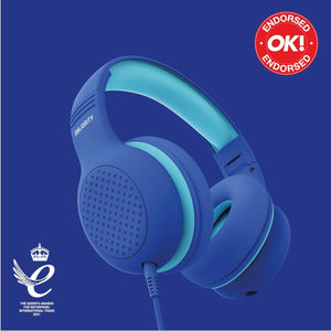 Majority Wired Childrens BLUE HEADPHONES OVER EAR | Comfort Soft Cushion Earpads | Lightweight & Fully Foldable Childrens Headphones Superstar | 85-94db Volume Limiter for School, Travel & Home | Blue