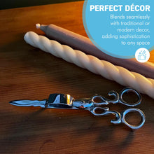 Load image into Gallery viewer, Polished Silver Nickel Candle Snuffer Scissors, elegant home decor accessory