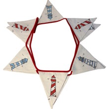 Load image into Gallery viewer, Cotton Lighthouse Bunting (195cm long) for Coastal Dรฉcor and Celebrations,12 Flags, Red & Blue Nautical Theme, Reusable & Washable