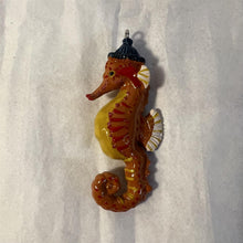 Load image into Gallery viewer, Ceramic cute bobble hat Seahorse hanging ornament | Light Pull | Nautical Theme ceramic Cord Pull Light Pulls