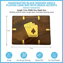 Load image into Gallery viewer, Elegant Black Wooden Playing Card Box with Brass Accents - Handcrafted Single Deck Storage
