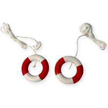 Load image into Gallery viewer, Set of two Red and white life ring light Pulls | Lifebuoy light pulls| Nautical Theme Wooden Cord Pull Light Pulls