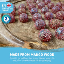 Load image into Gallery viewer, 30cm Diameter MANGO WOOD SOLITAIRE BOARD GAME with SPARKLING PRINCESS GLASS MARBLES | |classic wooden solitaire game | strategy board game | family board game | games for one | board games