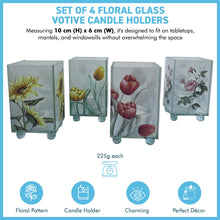 Load image into Gallery viewer, Set of 4 Floral Glass Votive Candle Holders, Decorative Accent for Warm Ambiance, Ideal for Home Decor, Gifts & Special Occasions