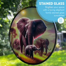 Load image into Gallery viewer, Elephant Family Glass Suncatcher, 15cm diameter Decorative Window Hanging, Vibrant Elephant Design
