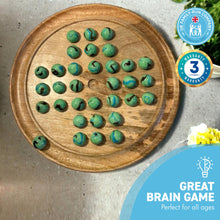 Load image into Gallery viewer, 30cm Diameter WOODEN SOLITAIRE BOARD GAME with BUTTERFLY GLASS MARBLES | classic wooden solitaire game | strategy board game | family board game | games for one | board games