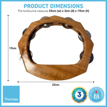 Load image into Gallery viewer, Handheld headless HALF-MOON WOODEN TAMBOURINE 22cm wide | Traditional single jingle bell row | Educational musical instrument | Musical Instrument for Children Adults Music Classes
