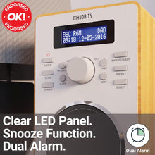 Load image into Gallery viewer, DAB/DAB+ Digital Radio | Solid Wood Cabinet | Kitchen & Bedside FM Radio with 20 Presets, Dual Alarm & Snooze Function | LED Display & 3.5mm Jack | MAJORITY Barton (Oak)