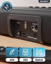 Load image into Gallery viewer, Majority 𝗕𝗟𝗨𝗘𝗧𝗢𝗢𝗧𝗛 𝗧𝗩 𝗦𝗢𝗨𝗡𝗗𝗕𝗔𝗥 | 2.0 Stereo | Wireless & Wall Mountable | HDMI ARC, AUX, Optical, Remote & Brackets Included | Naga 40