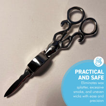 Load image into Gallery viewer, Polished Silver Nickel Candle Snuffer Scissors, elegant home decor accessory