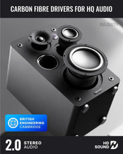 Load image into Gallery viewer, Refurbished Majority ACTIVE BOOKSHELF SPEAKERS | 2.2 Stereo System | 5.3 Bluetooth, USB Playback & Charging | AUX, HDMI ARC, Optical, Phono | TV, PC, Turntable & Gaming Speakers | D100X Black