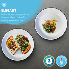 Load image into Gallery viewer, 2 x 22CM WHITE ENAMEL DINNER PLATES | Plate set | Pasta and Rice plate | Enamel plate | Set of 2 plates | Traditional dinner plate | Kitchen plate for pies, sides and dinner