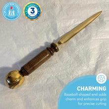 Load image into Gallery viewer, Wooden handled Brass Paper Knife with baseball-shaped end | Letter Opener | Desk Accessory |Envelope Opener | Paper Cutting Knife | Sturdy and Durable | Suitable for Office or Home use