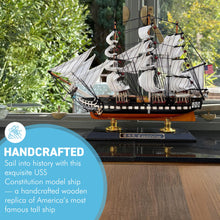 Load image into Gallery viewer, 𝗨𝗦𝗦 𝗖𝗢𝗡𝗦𝗧𝗜𝗧𝗨𝗧𝗜𝗢𝗡 𝗠𝗢𝗗𝗘𝗟 𝗦𝗛𝗜𝗣 – Handcrafted Wooden Tall Ship Replica of Old Ironsides, Historic War of 1812 Naval Display