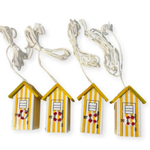Load image into Gallery viewer, Set of 4 Yellow beach hut light pulls | Nautical Theme Wooden Beach Hut Cord Pull Light Pulls