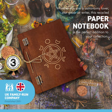 Load image into Gallery viewer, MOON PHASES NOTEBOOK|SPELL BOOK – 48 Blank pages of recycled handmade paper | Spell Book | Astronomy Notebook | Stargazing Notes | Notes | Foraging | Handmade paper