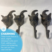 Load image into Gallery viewer, Set of Four Sturdy Wall Mounted Cast Iron Fox Head Hook Hanger for Hat, Coat, Clothes - Ideal for Kitchen, Bathroom, Bedroom, Office