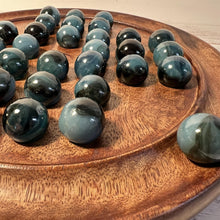 Load image into Gallery viewer, 30cm Diameter MANGO WOOD SOLITAIRE BOARD GAME with Midnight Blue Glass Marbles | |classic wooden solitaire game | strategy board game | family board game | games for one | board games