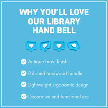 Load image into Gallery viewer, Elegant 18cm Aluminium Library Hand Bell with Antique Brass Finish and Wooden Handle