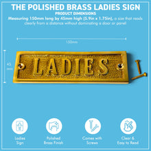 Load image into Gallery viewer, The Polished Brass Ladies Sign – A Solid Cast Brass Toilet Door Plaque