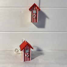 Load image into Gallery viewer, Set of 2 Red and white beach hut light pulls| Nautical Theme Wooden Beach Hut Cord Pull Light Pulls