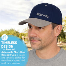 Load image into Gallery viewer, Steward Adjustable Navy Blue Baseball Cap, classic unisex cotton hat for casual, sports & outdoor wear