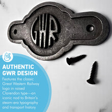 Load image into Gallery viewer, GWR Logo Railway Plaque, Antique Style Cast Iron Iconic Railway Memorabilia