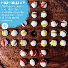 Load image into Gallery viewer, Wooden Solitaire with Drawer for Old glory Marbles | Travel Games | Strategic & Traditional Games | Perfect for Adults & Family Fun