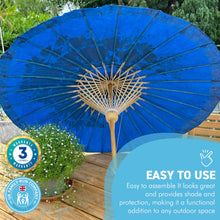 Load image into Gallery viewer, FLORAL OILED PAPER SUNSHADE PARASOL | Sun Protection | Wedding Accessories | UV Protection | Pink and Blue Flowers | Butterflies| Blue