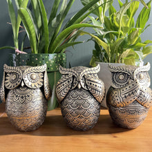 Load image into Gallery viewer, Set of three 13 cm (H) Golden Owl Figurines – Hear No Evil, See No Evil, Speak No Evil - Polystone Collectible Ornaments for Home Decor