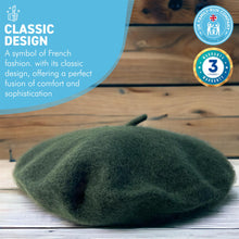 Load image into Gallery viewer, Dark Green French Beret Hat | Classic wool hat | One size | French cap |  Fancy dress theme hat | Vintage French Beret solid colour | Unisex style ideal for men and women