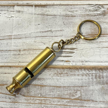 Load image into Gallery viewer, LOUD BRASS WHISTLE on keyring | emergency survival whistle | One piece | Outdoor survival whistle | supplied on Key-Chain or Hang Around Your Neck and Carry it Anywhere