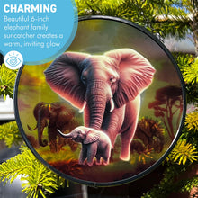 Load image into Gallery viewer, Elephant Family Glass Suncatcher, 15cm diameter Decorative Window Hanging, Vibrant Elephant Design