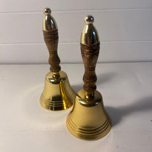 Load image into Gallery viewer, Set of Two Elegant 18cm Aluminium Library Hand Bell with Antique Brass Finish and Wooden Handle