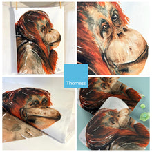 Load image into Gallery viewer, Orangutan Tea Towel | 100% Cotton | Large kitchen towel for drying| Hand towel with Orangutan | Orangutan themed gift | Rainforest animal house Gift | Cotton tea towel | 70 cm x 50 cm
