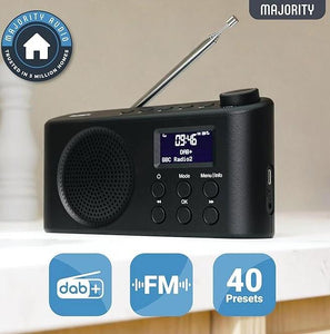 Majority Orwell Portable Bluetooth DAB, DAB+ Radio | Rechargeable Battery or USB-C Cable Powered | 12 Hour Playback, LED Display, Headphone Jack | Dual Alarm, FM, 40+ Presets | MAJORITY Orwell