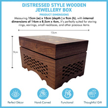 Load image into Gallery viewer, Handcrafted Sheesham Wood Keepsake Trinket Box with Brass Leaf Inlay on Lid & Intricate Jali Openwork Around Sides