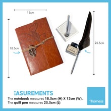 Load image into Gallery viewer, BROWN FEATHER QUILL PEN NOTEBOOK STAND AND INK | Calligraphy Set | Writing Set| Ink Pen | Leather Bound Notebook | Feather Pen | Creative Writing | Script