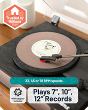 Load image into Gallery viewer, 𝗩𝗜𝗡𝗬𝗟 𝗥𝗘𝗖𝗢𝗥𝗗 𝗣𝗟𝗔𝗬𝗘𝗥 𝗪𝗜𝗧𝗛 𝗦𝗣𝗘𝗔𝗞𝗘𝗥𝗦 | Bluetooth 5.0 Turntable with AUX, RCA Output | Vinyl Player with Multi-Playback Speed & 45 RPM Adapter | Wooden Home Audio Record Player | Oakcastle TT100 Turntable