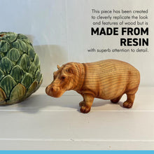 Load image into Gallery viewer, HIPPOPOTOMOUS IN WOOD EFFECT RESIN |Ornaments for The Home | Home Accessories | Hippo Lover Gift Birthday Friendship Gifts | Wildlife Animal Lover Gift| Hippo Statue