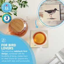 Load image into Gallery viewer, REDSHANK STONE COASTER | Stone Coasters | Animal novelty gift | Coaster for glass, mugs and cups| Square coaster for drinks | Bird gift | Meg Hawkins art | 10cm x 10cm