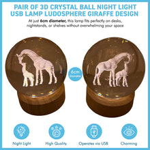 Load image into Gallery viewer, Set of Two 3D Crystal Ball Night Light USB Lamp with Giraffe designs, elegant modern illumination for any room