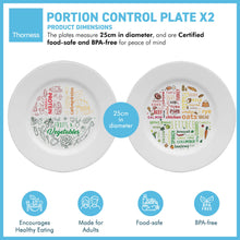 Load image into Gallery viewer, Pair of Colourful melamine PORTION CONTROL PLATE for Adults to Encourage Healthy Eating, Melamine Diet Plate Visually Divided for Slimming and Weight Loss
