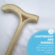 Load image into Gallery viewer, Varnished Natural Wood Classic Derby Walking Stick, solid, lightweight wooden stick with rubber ferrule for stability and comfort